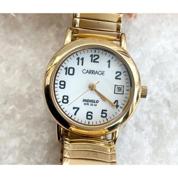 carriage Accessories - Carriage by Timex C3A151 BACK LIT! Gold Toned Vintage Wristwatch - 28mm - WORKS!